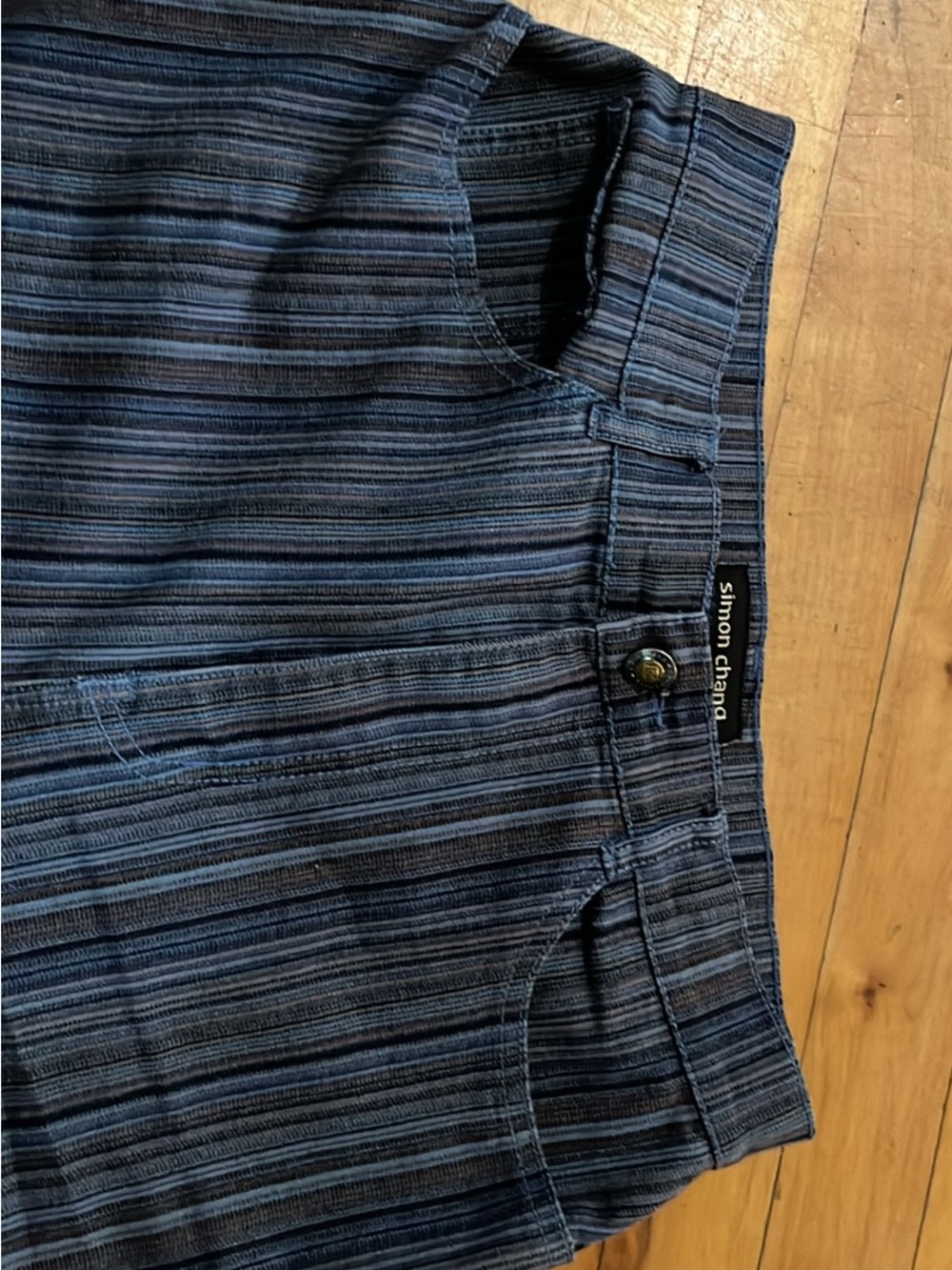 Simon Chang Navy Striped Lightweight Chinos